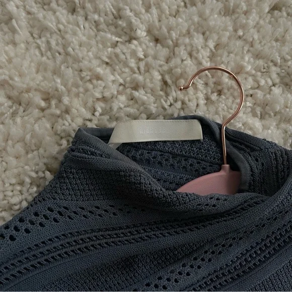 Dion Lee Slate Blue Long Sleeve Crochet Knit High Neck Lace-Up Dress - Picture 5 of 9